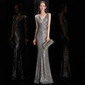 DEERVEADO Elegant V Neck Sequin Evening Dress Long 2022 New Women Mermaid Formal Dress Party Gown Bodycon Maxi Prom Dress