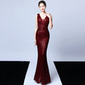 DEERVEADO Elegant V Neck Sequin Evening Dress Long 2022 New Women Mermaid Formal Dress Party Gown Bodycon Maxi Prom Dress