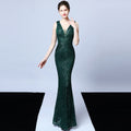 DEERVEADO Elegant V Neck Sequin Evening Dress Long 2022 New Women Mermaid Formal Dress Party Gown Bodycon Maxi Prom Dress