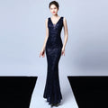 DEERVEADO Elegant V Neck Sequin Evening Dress Long 2022 New Women Mermaid Formal Dress Party Gown Bodycon Maxi Prom Dress