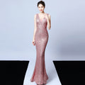 DEERVEADO Elegant V Neck Sequin Evening Dress Long 2022 New Women Mermaid Formal Dress Party Gown Bodycon Maxi Prom Dress